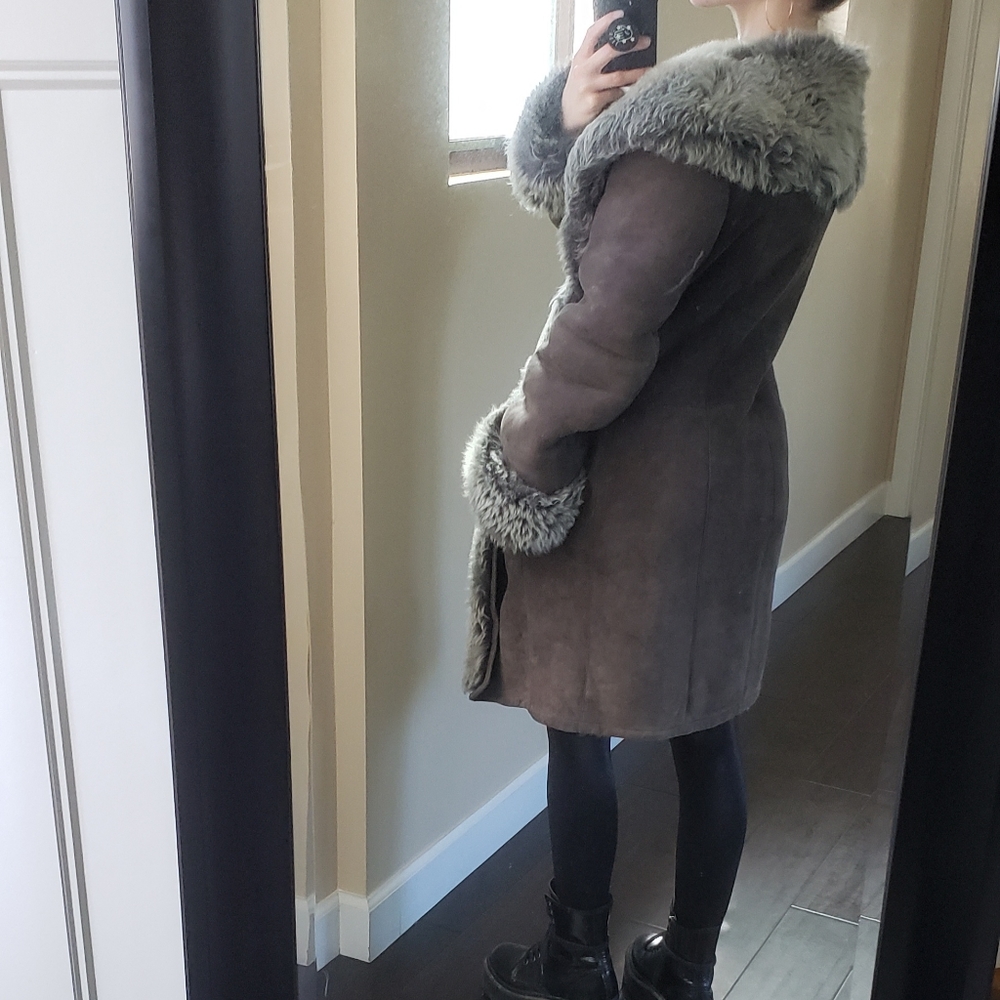 Via Veneto Lamb Shearling Leather Suede Fur Coat - Picture 13 of 14